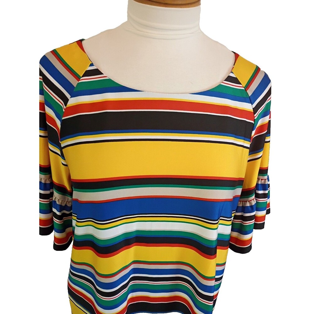 New Directions Bright Colored Striped Bell Sleeve Top Size L NEW WITH TAGS